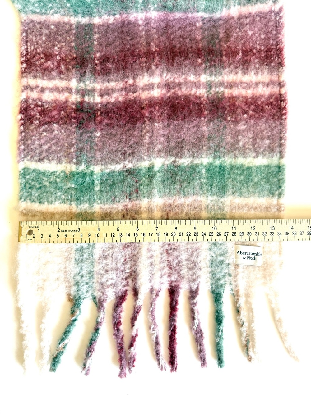Abercrombie & Fitch Oversized Plaid Blanket Scarf Faux Mohair Mauve Green Cozy - Picture 7 of 9